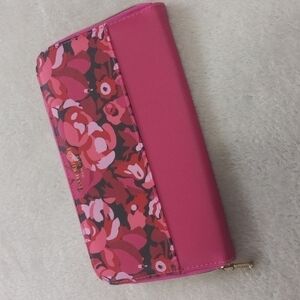 Isaac Mizrahi Pink and Red Floral Cosmetic Make Up Brush Travel Bag